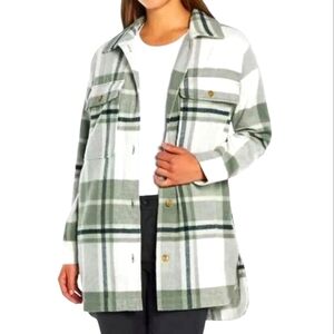 Banana Republic Ivory Green Plaid Long Wool Blend Shirt Shacket Pockets …